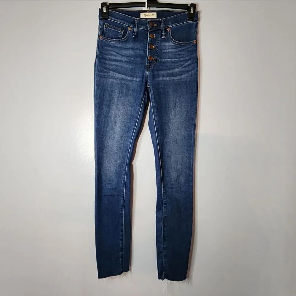 Madewell Mid Rise Skinny Jean Size 24 Blue multiple button closure raw hem